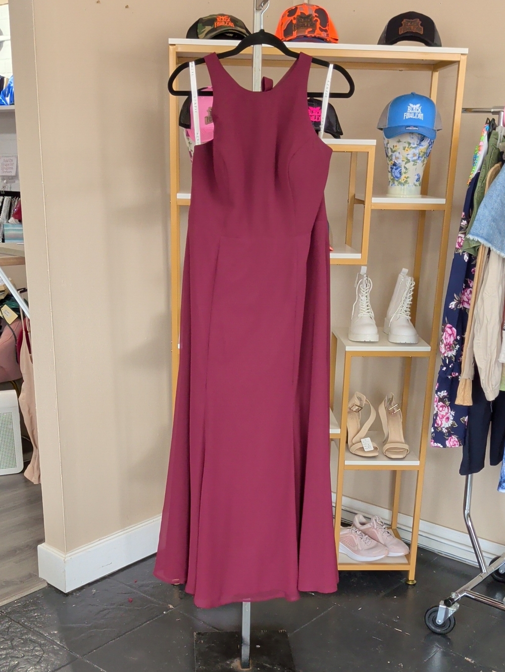 Azazie Sleeveless Burgundy Maxi Dress